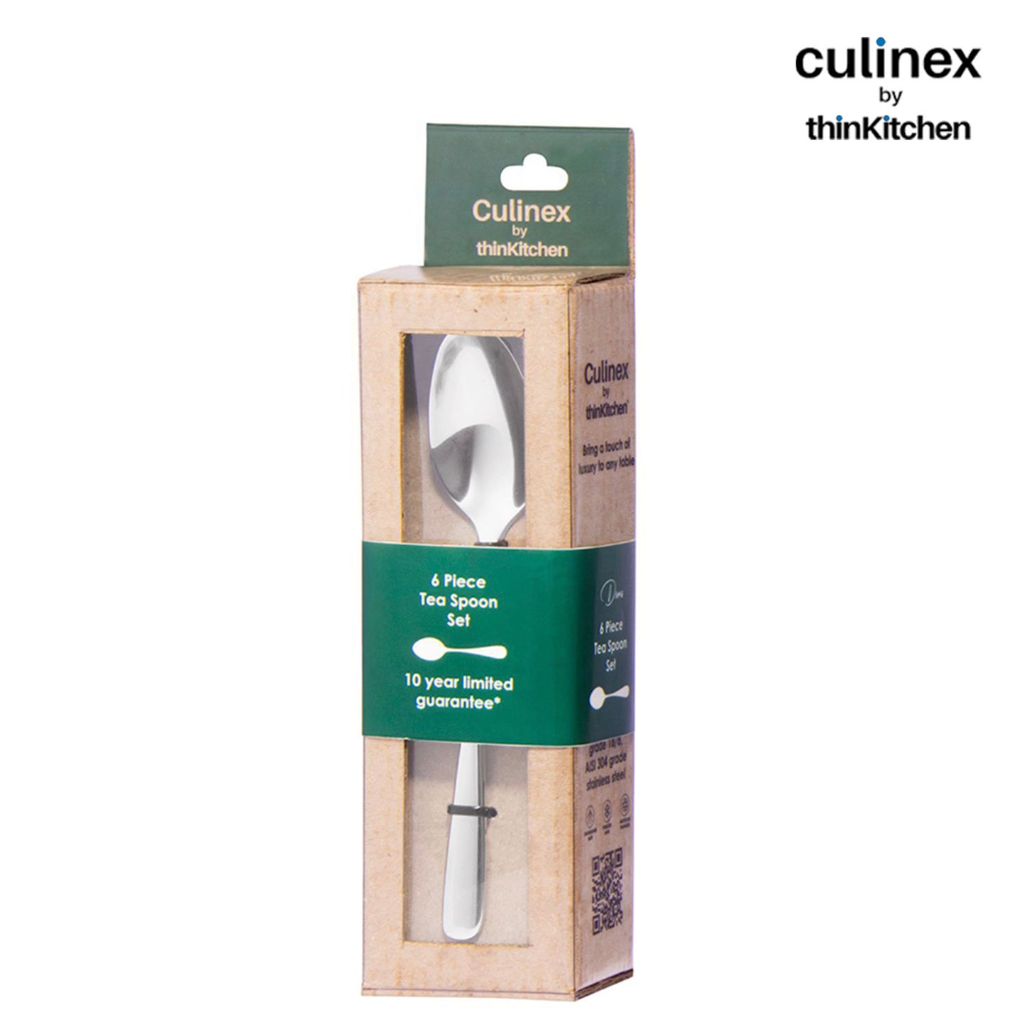Culinex 18/8 Stainless Steel 6.3" Premium Tea Spoon Set of 6, Dora| Silver Rustproof Flatware By thinKitchen
