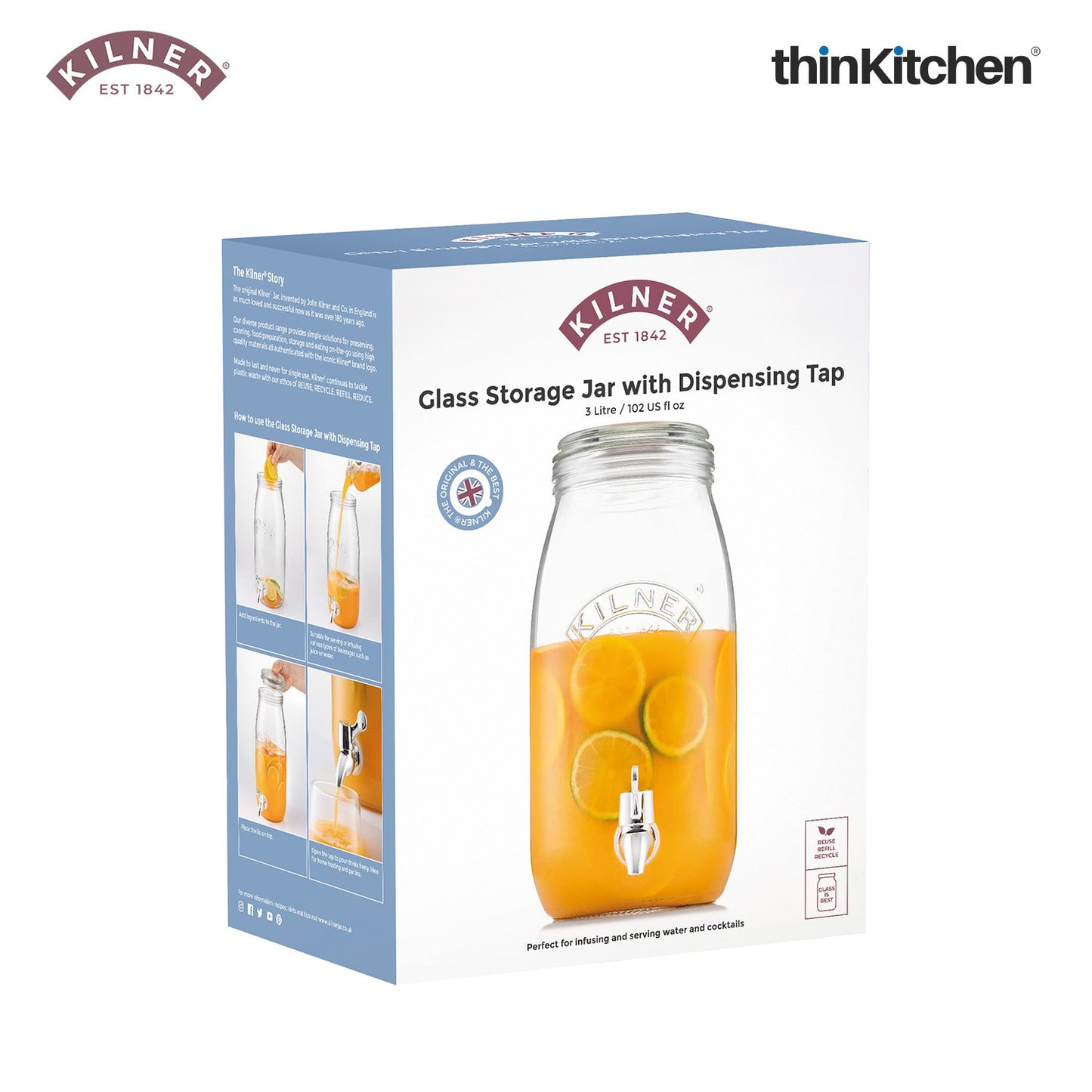 Kilner Glass Jar With Tap For Dispensing Beverages | 3Ltr