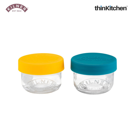 Kilner Premium 125ml Glass Snack & Store Containers | Set of 2 Airtight Jars with Silicone Lids for On-the-Go Snacks, Fruits & Condiments