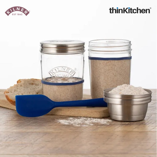 Kilner Premium 350ml Sourdough Starter Set of 2 for Homemade Bread, Pizza, Pancakes, Naan