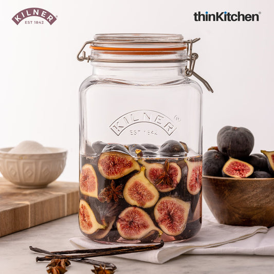 Kilner Premium 3L Airtight Clip Top Square Glass Storage Jar For Pickles, Pulses, Oats, Fridge Storage