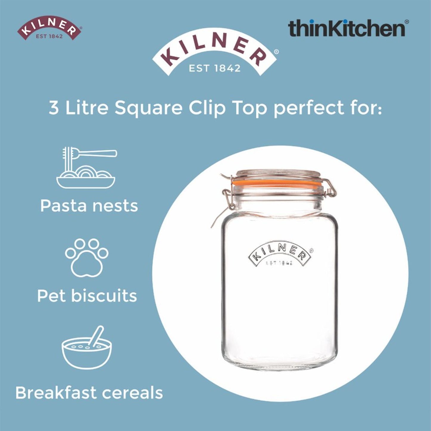 Kilner Clip Top Square Jar 3 Litre