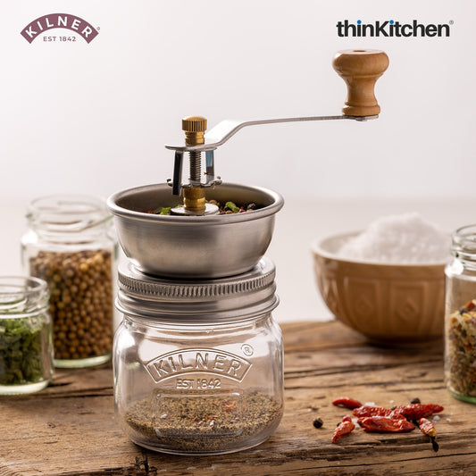 Kilner Premium 250ml Airtight Seasoning Manual Grinder Glass Preserve Jar for Spice, Salt & Pepper