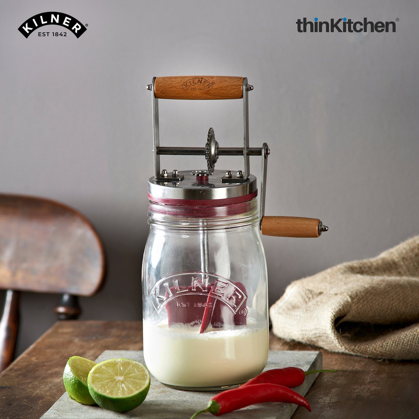 Kilner Butter Churner – Vintage Manual Butter Maker for Fresh Homemade Butter | Classic Glass Design with Churning Handle