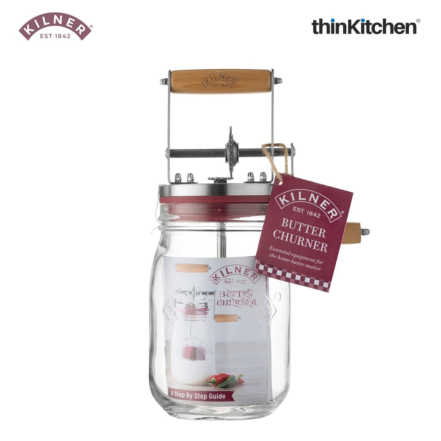 Kilner Butter Churner – Vintage Manual Butter Maker for Fresh Homemade Butter | Classic Glass Design with Churning Handle