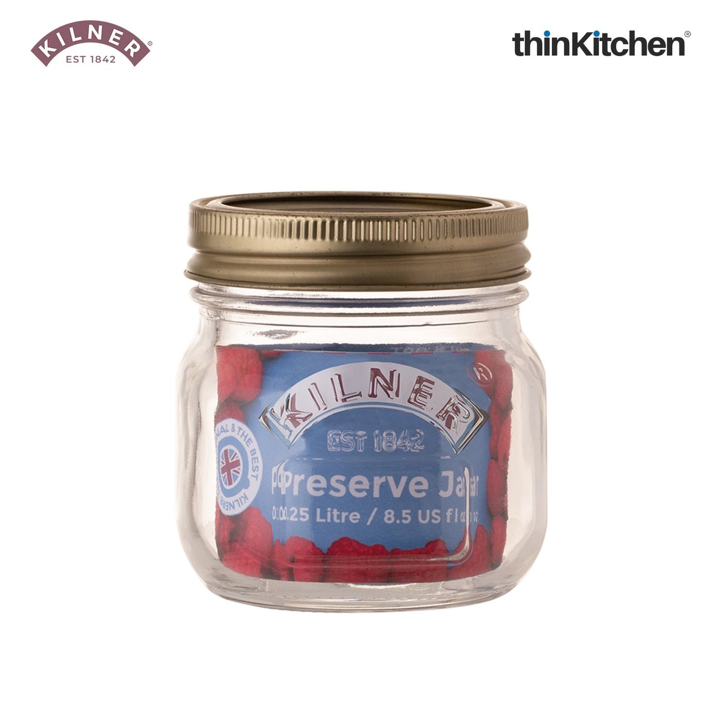 Kilner Premium Glass Preserve Jar 0.25 Litre | Small 250ml Canning & Jam Jar with Lid