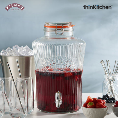 Kilner® Clip Top Round Drink Dispenser | 5 Litre | Beverage Dispenser with Tap for Juices, Cocktails & Soft Drinks