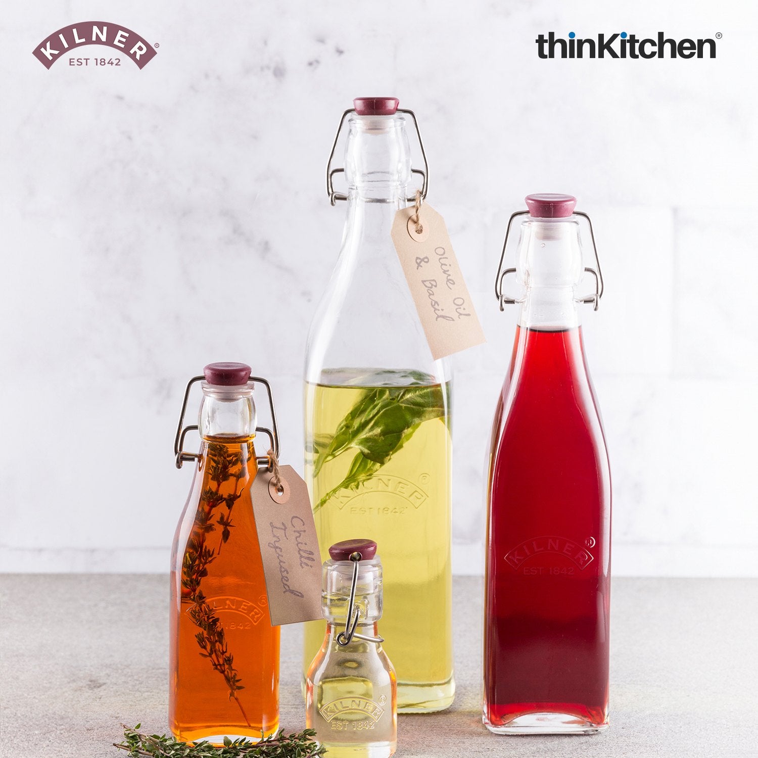 Kilner Glass Square Clip Top Water Bottle | 1 Litre Juice Preserver Bottle | Premium Square Shape 1L Glass Water Bottle with Airtight Stainless-Steel Clip & Silicone Seal - 1