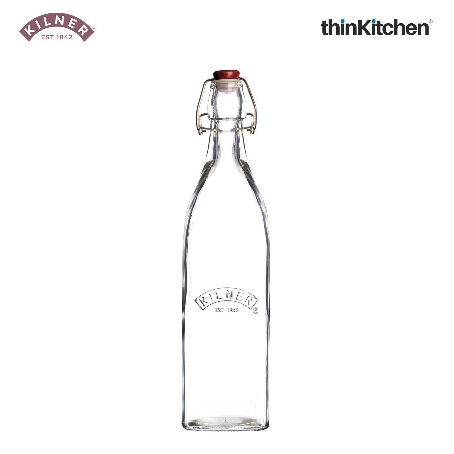 Kilner Glass Square Clip Top Water Bottle | 1 Litre Juice Preserver Bottle | Premium Square Shape 1L Glass Water Bottle with Airtight Stainless-Steel Clip & Silicone Seal - 6