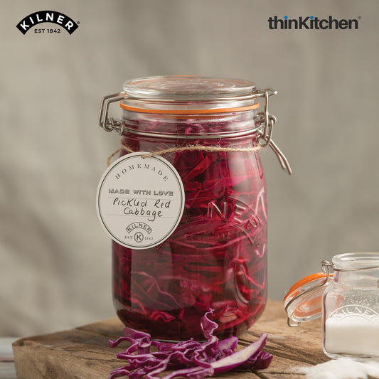 Kilner Premium 1L Round Airtight Glass Jar with Clip Top Lid for Coffee, Tea, Drinks, Flour, Pulses, Grains, Biscuits