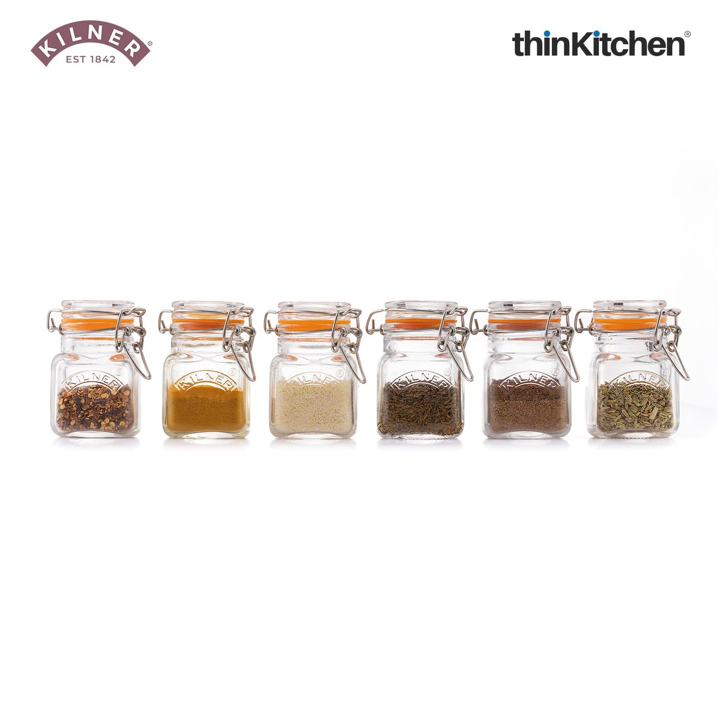 Kilner Glass Spice Jar Set with Wooden Rack | 70ml Airtight Clip Top Seasoning & Masala Storage Jars