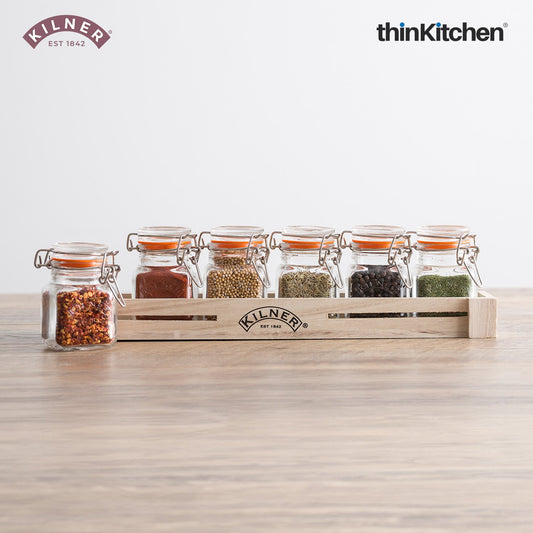 Kilner Premium 6 x 70ml Clip Top Glass Spice Jars With Airtight Lid | Reusable Kitchen Storage Glass Containers for Herbs, Spices