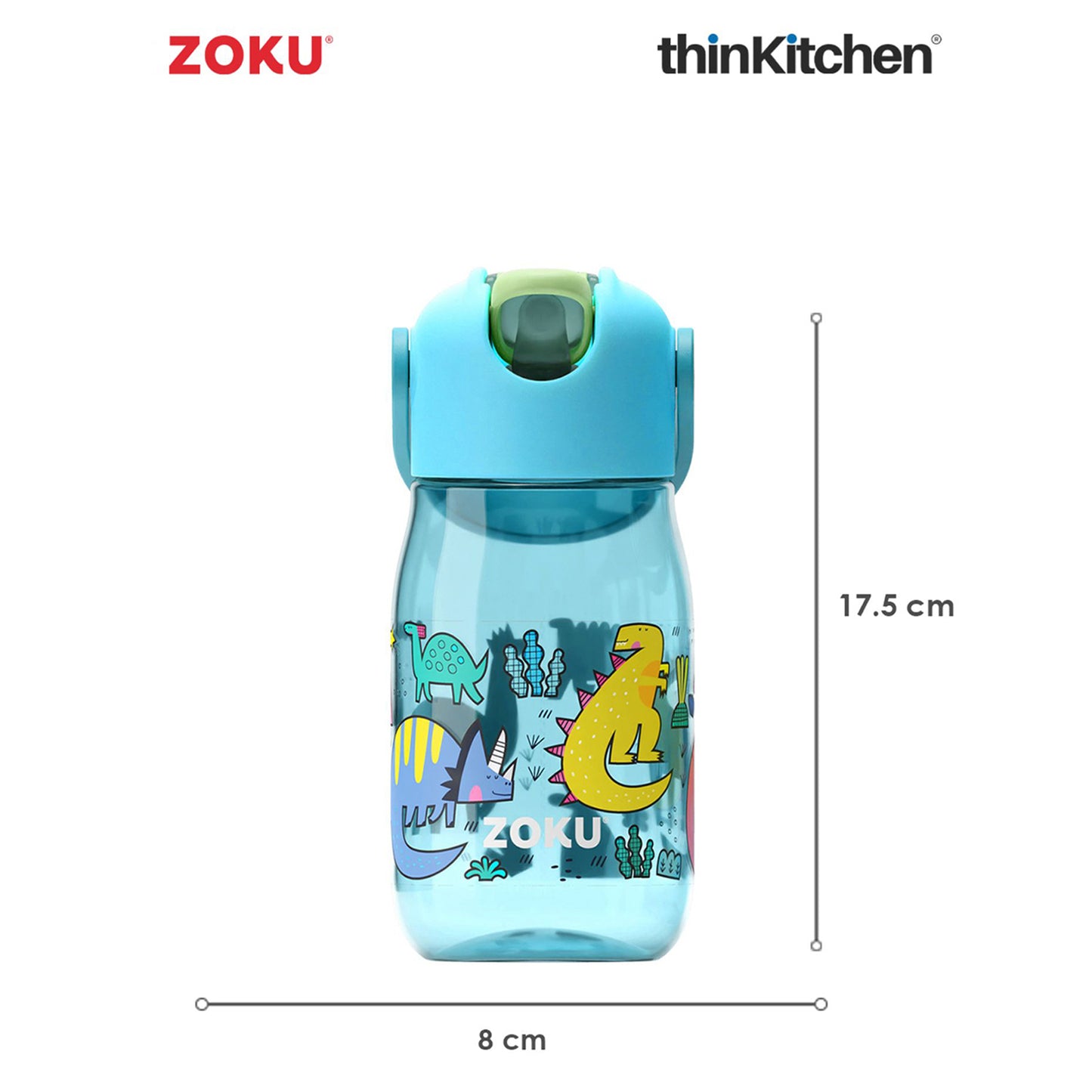 Zoku Teal Dino Flip Straw Bottle