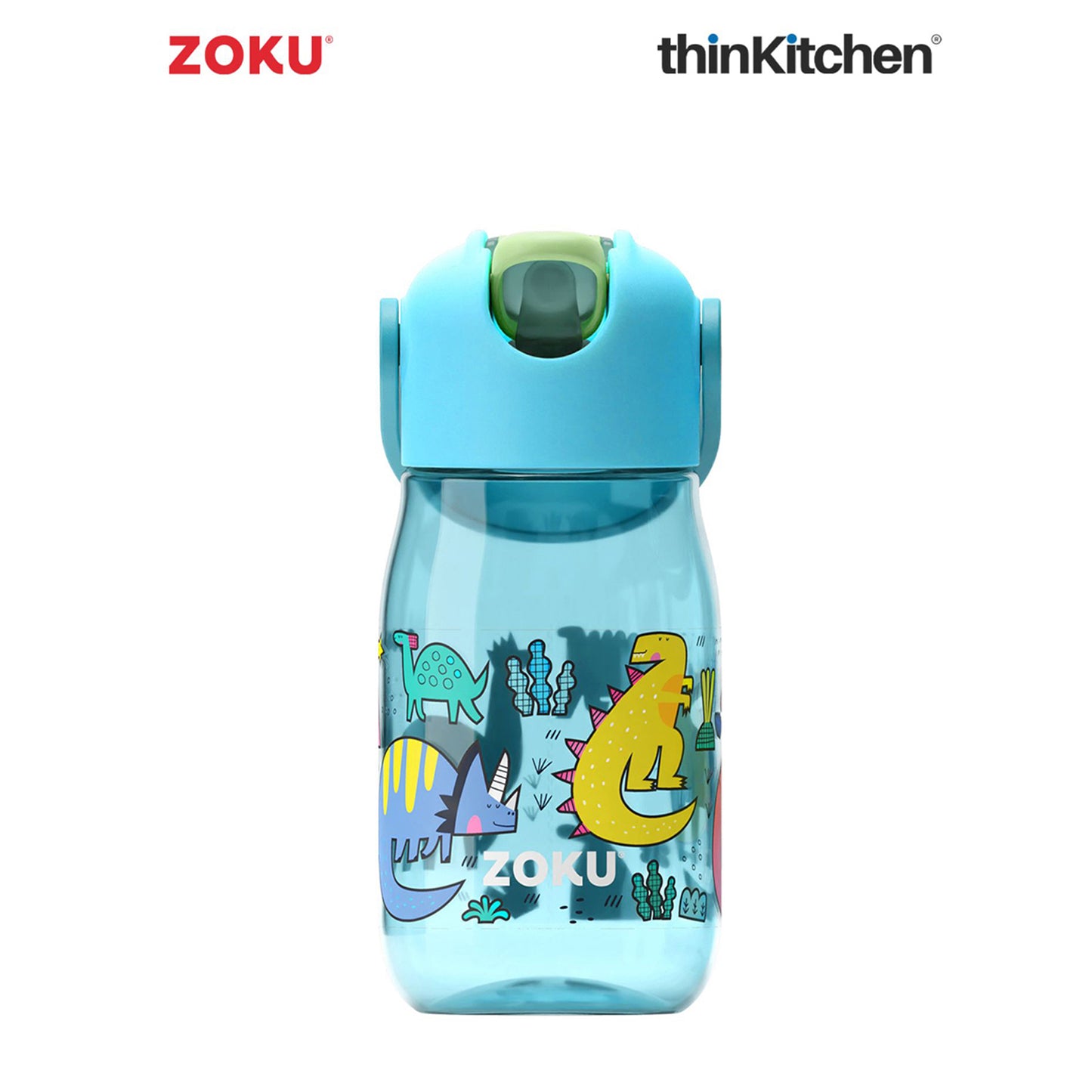 Zoku Teal Dino Flip Straw Bottle