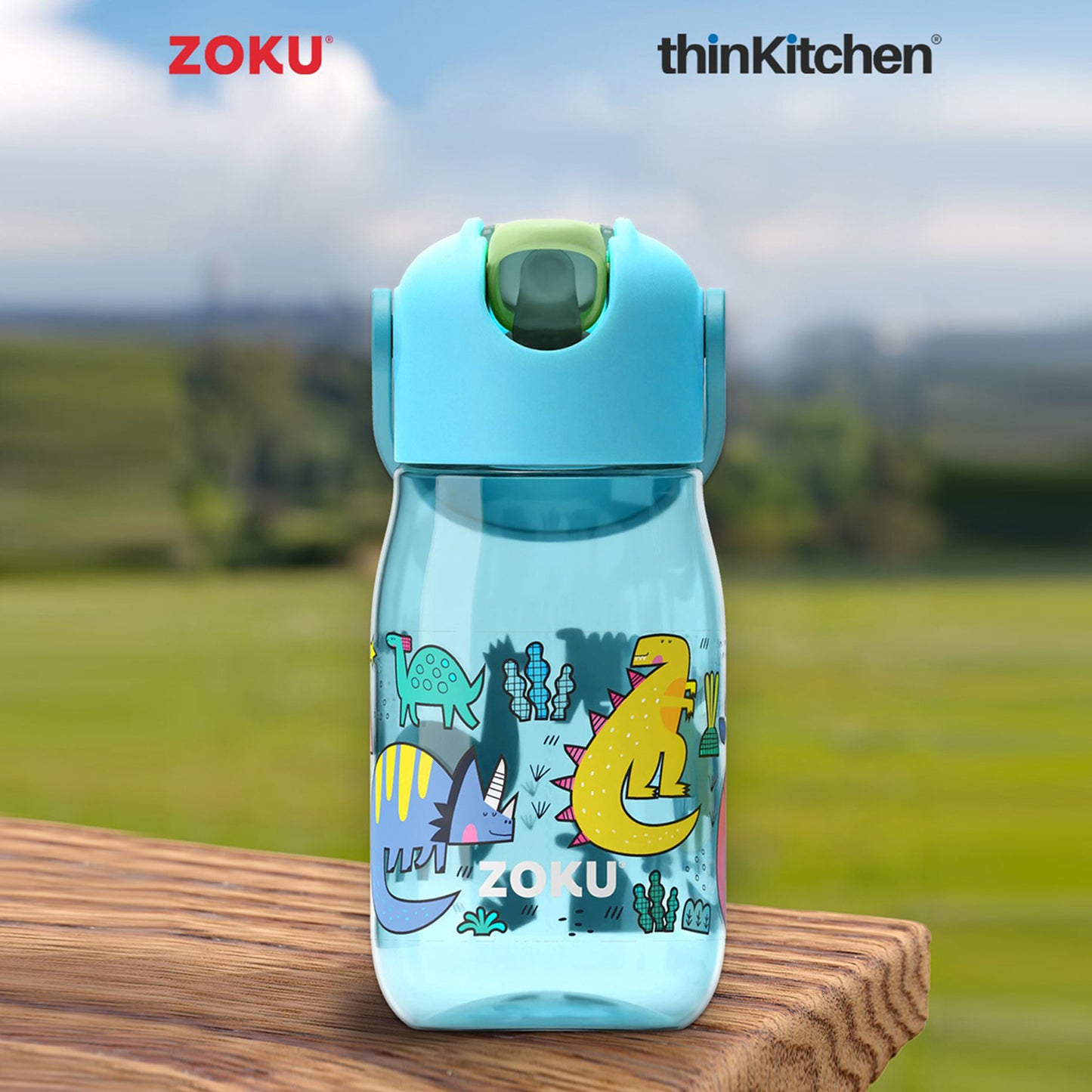 Zoku Teal Dino Flip Straw Bottle