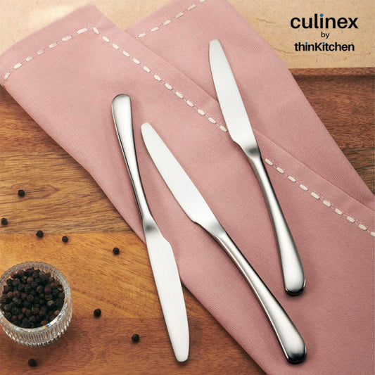 Culinex Premium Stainless Steel 8.5" All Purpose Knife Set of 2 for Dining Table, Kitchen| Silver Rustproof Flatware By thinKitchen (Dora)