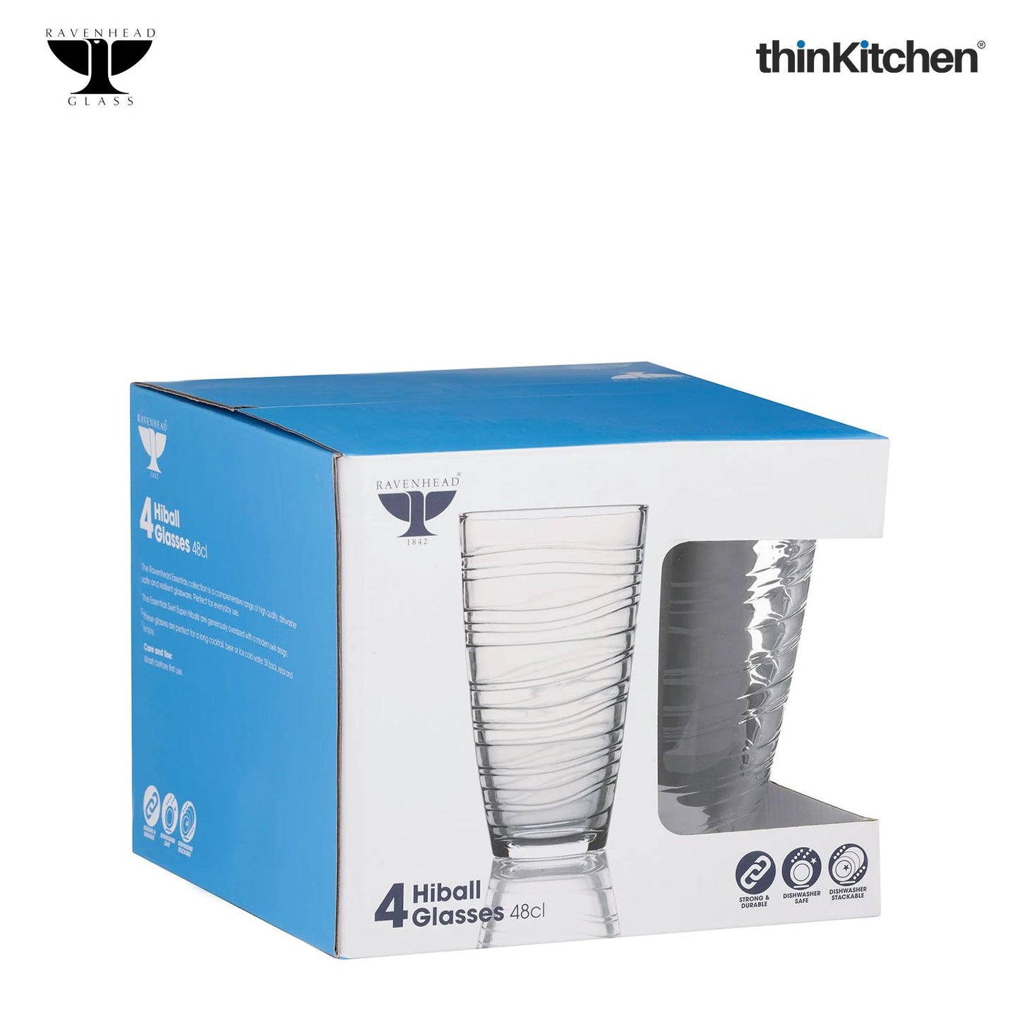 Ravenhead 4-Piece Essentials Swirl Super Hiball Glass Set, 480ml each