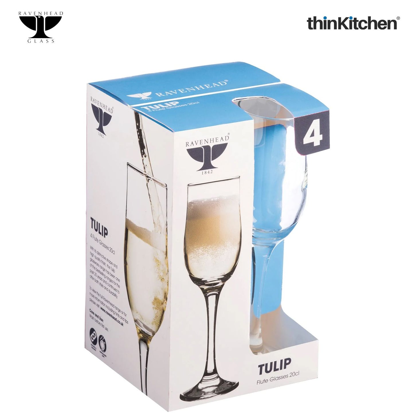 Ravenhead 4 Piece Tulip Champagne Flute Glasses, 200ml each