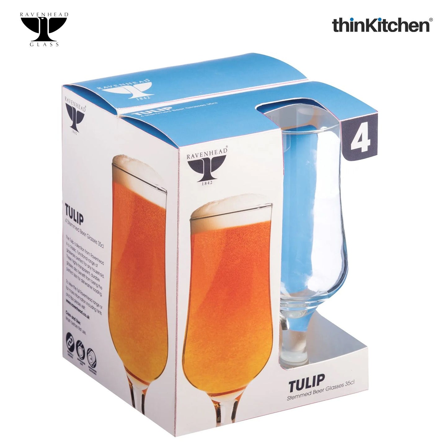 Ravenhead Tulip Pack of 4 Stemmed Beer Glass, 35 CL
