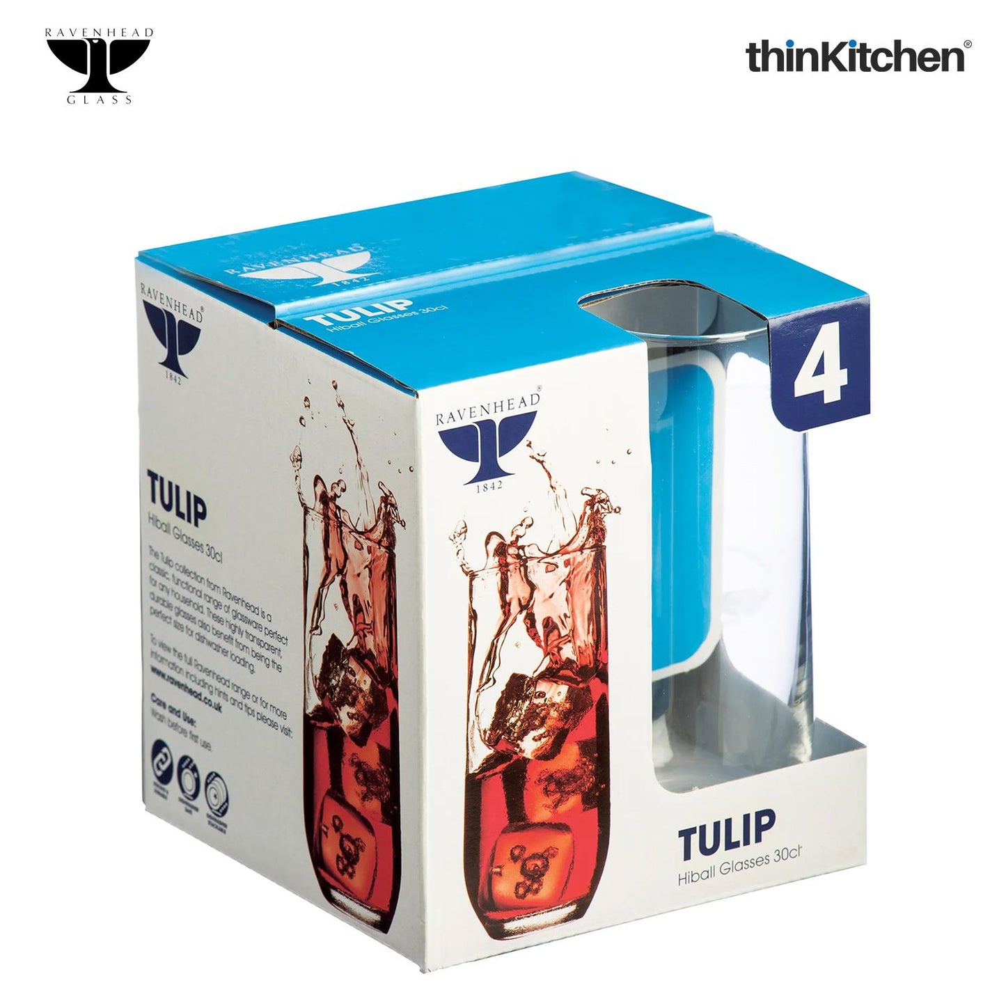 Ravenhead Tulip Set of 4 | 30cl Hiball Glasses, Multi-Colour | Premium Stylish & Durable Everyday Glassware