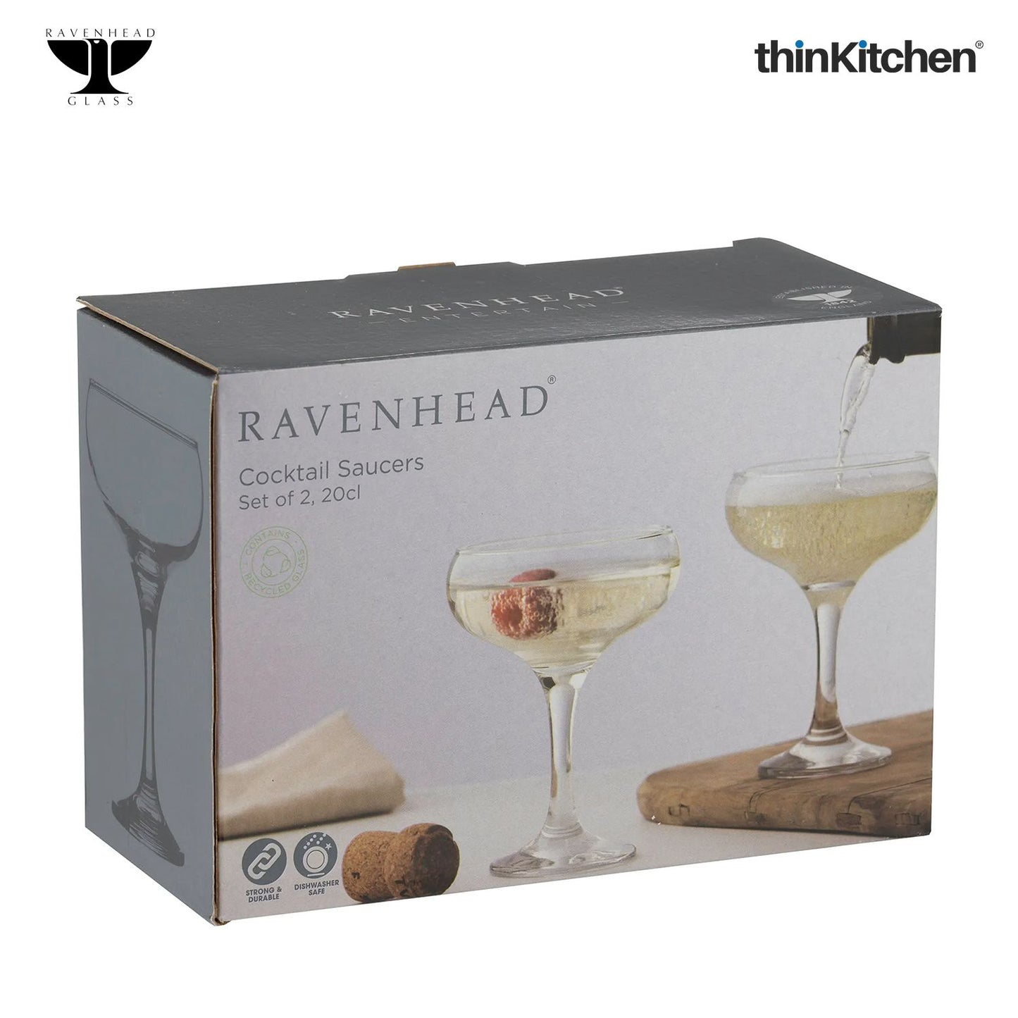 Ravenhead Entertain Set of 2 Cocktail Saucer Glasses 200ml | Elegant Coupe Glassware for Champagne & Cocktails