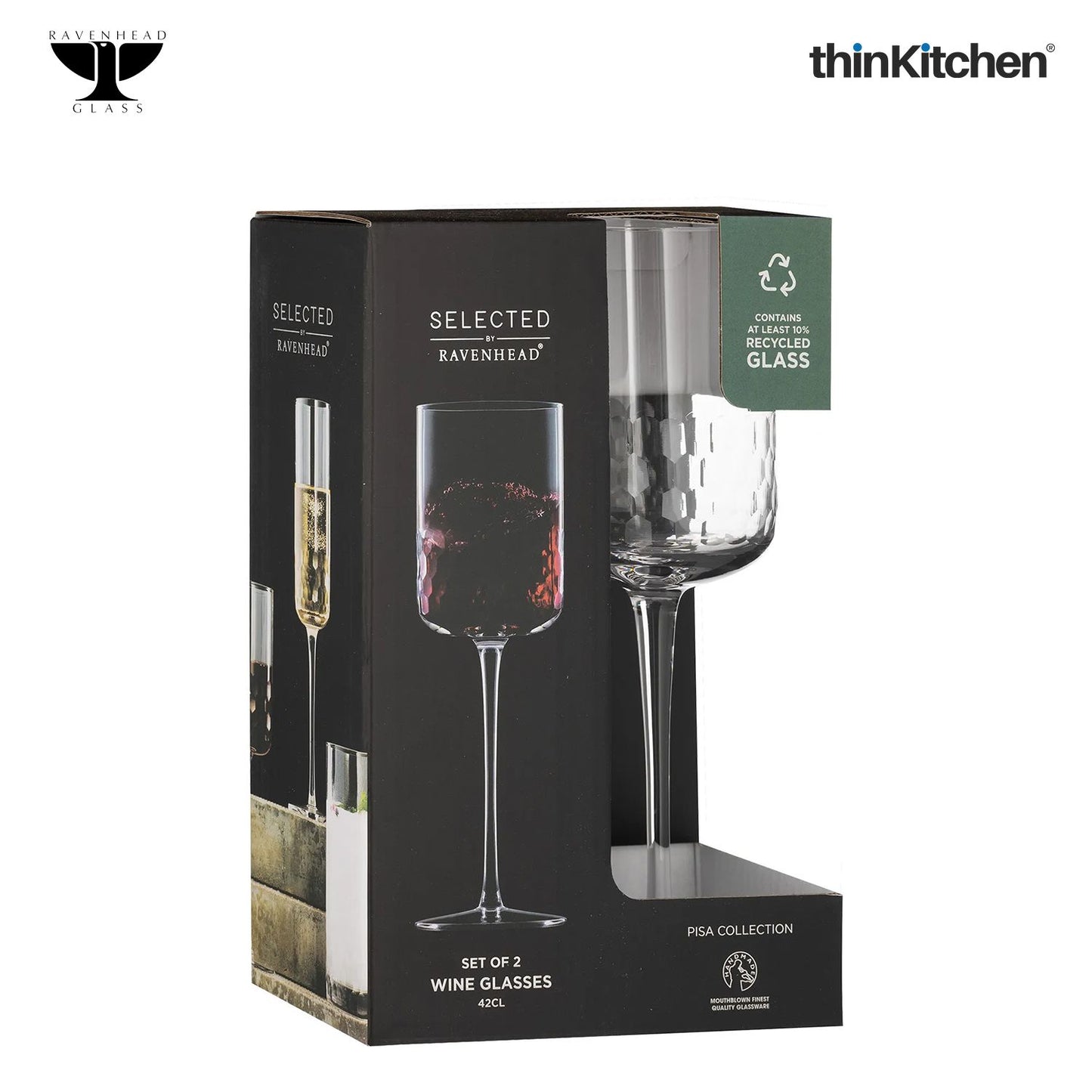 Ravenhead Transparent 2 Piece Pisa Wine Glasses, 420ml each