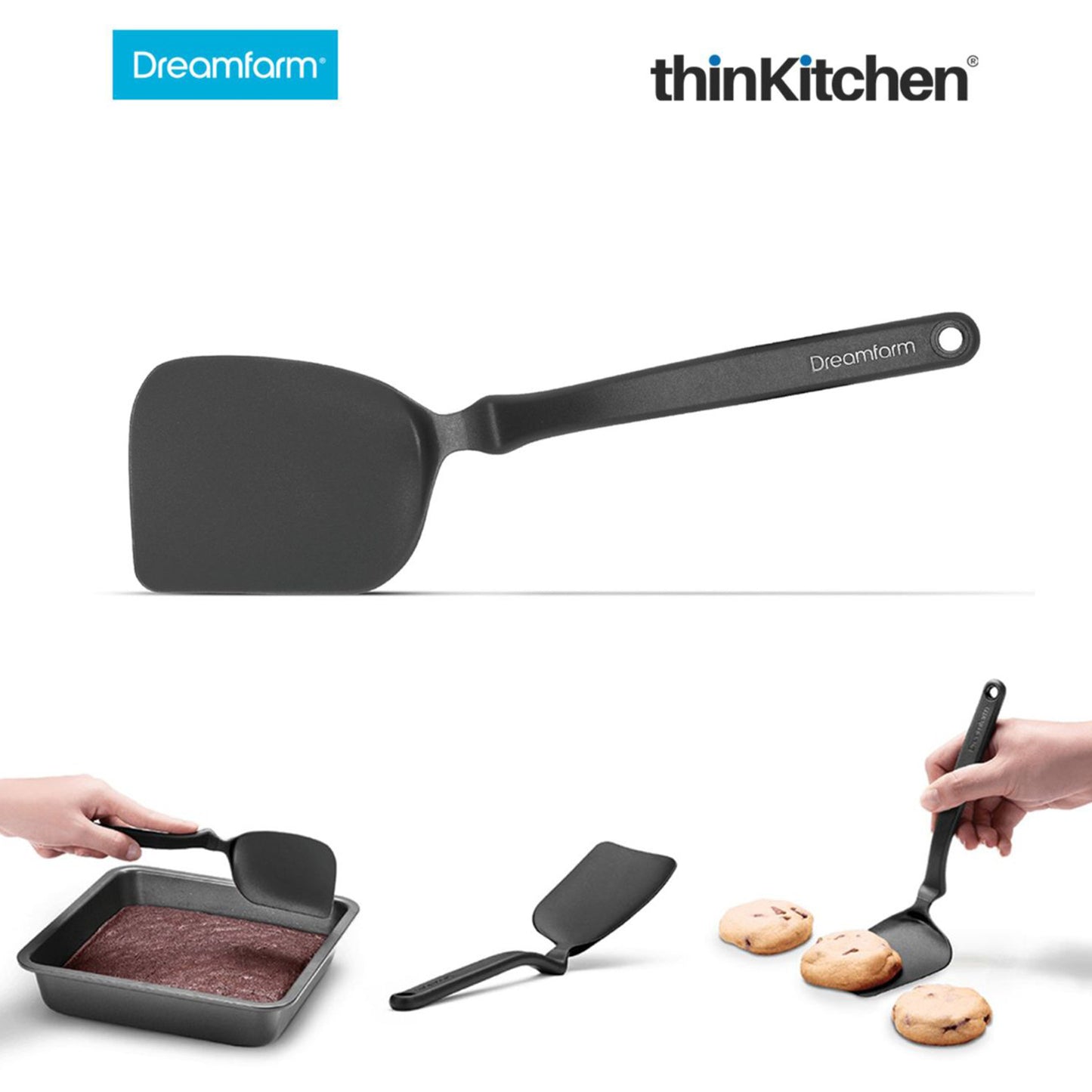 Dreamfarm Mini Chopula Super Flexible Spatula – Black Multi-Purpose Cookie Turner & Pan Scraper | Heat-Resistant, Sit-Up Design for Non-Stick Pans | Chop, Flip & Serve Effortlessly