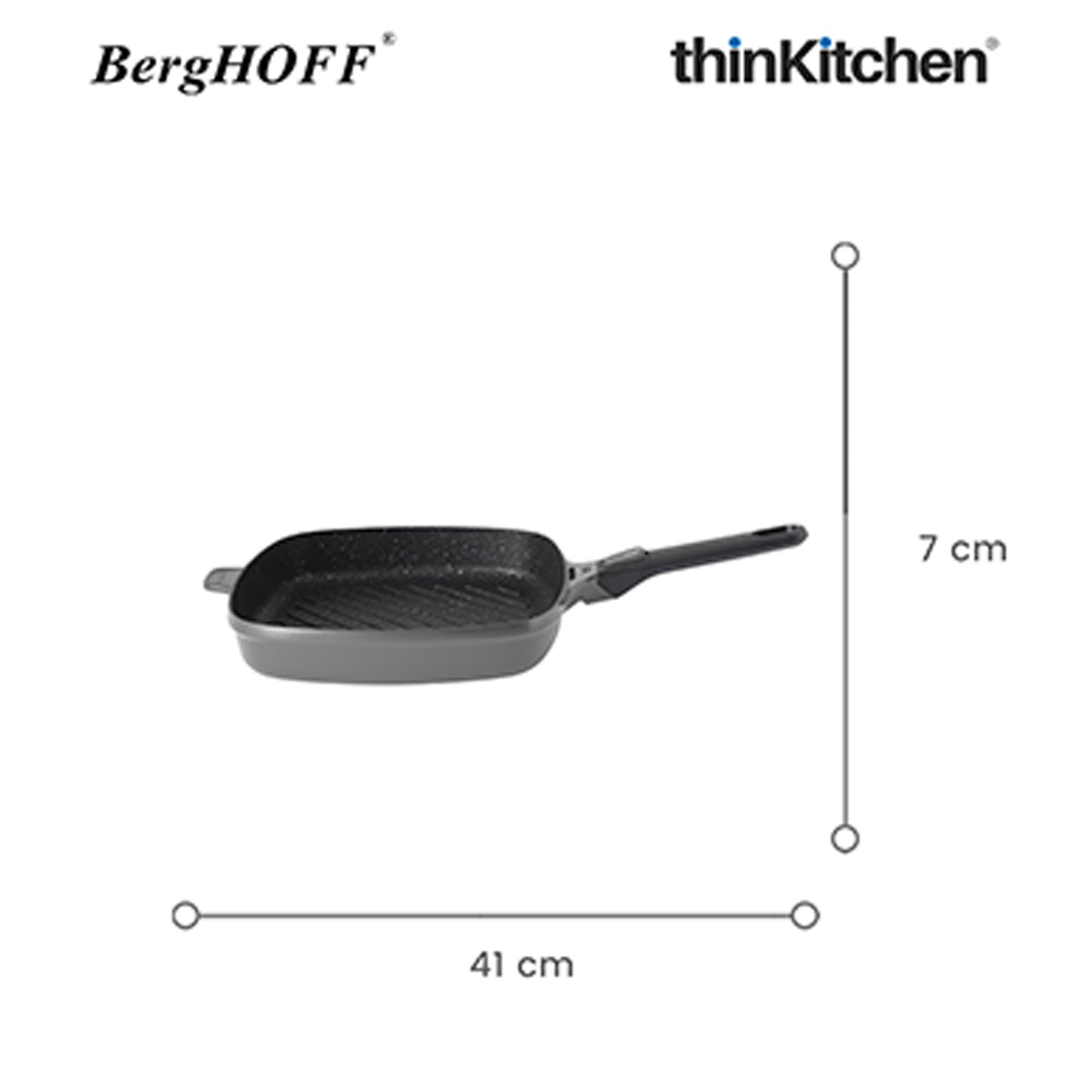 Berghoff Gem Square Grill Pan With Detachable Handle 28 Cm Grey
