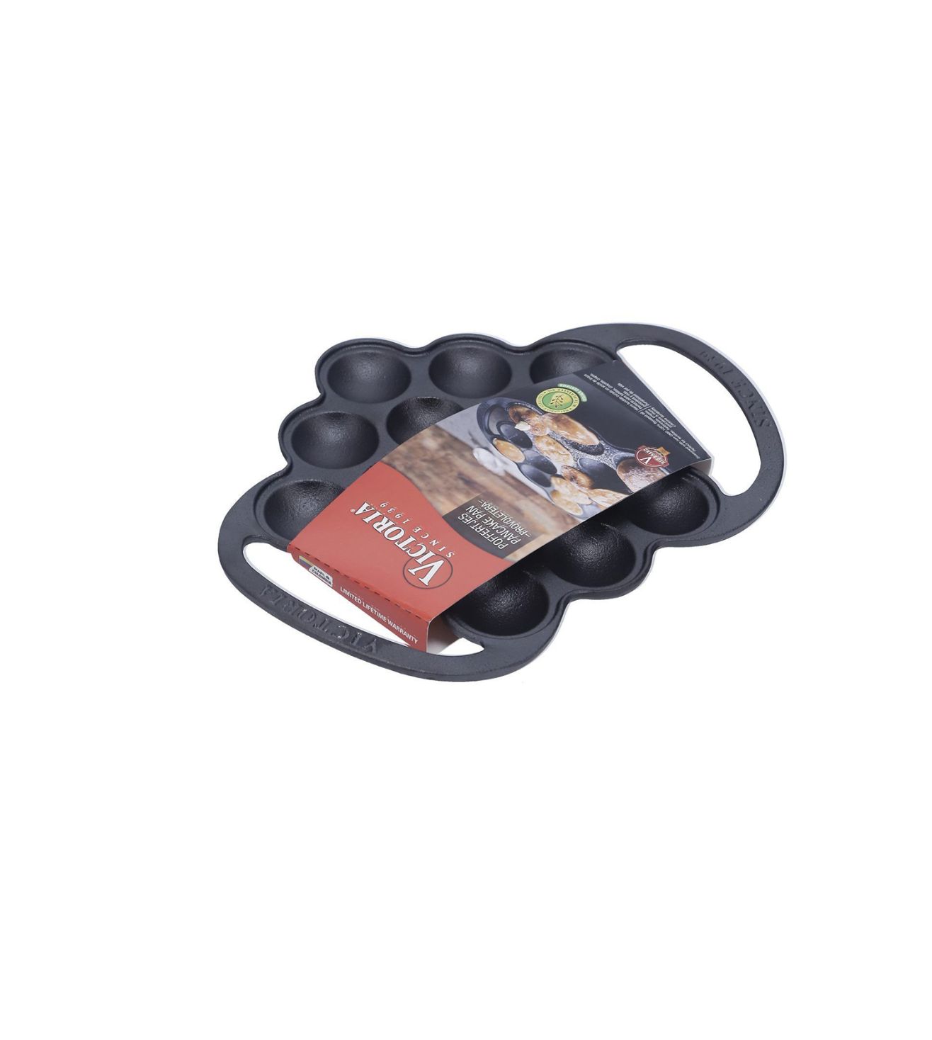 Victoria Cast Iron Poffertjes Dutch Pancake Pan with Loop Handles, Preseasoned with Flaxseed Oil, Made in Colombia