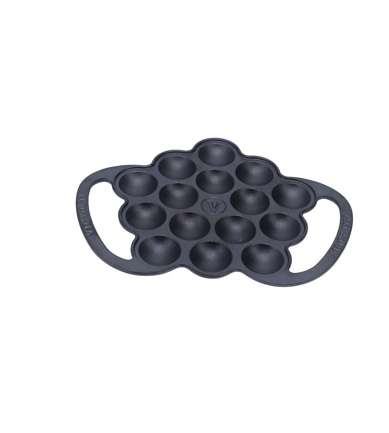 Victoria Cast Iron Poffertjes Dutch Pancake Pan with Loop Handles, Preseasoned with Flaxseed Oil, Made in Colombia