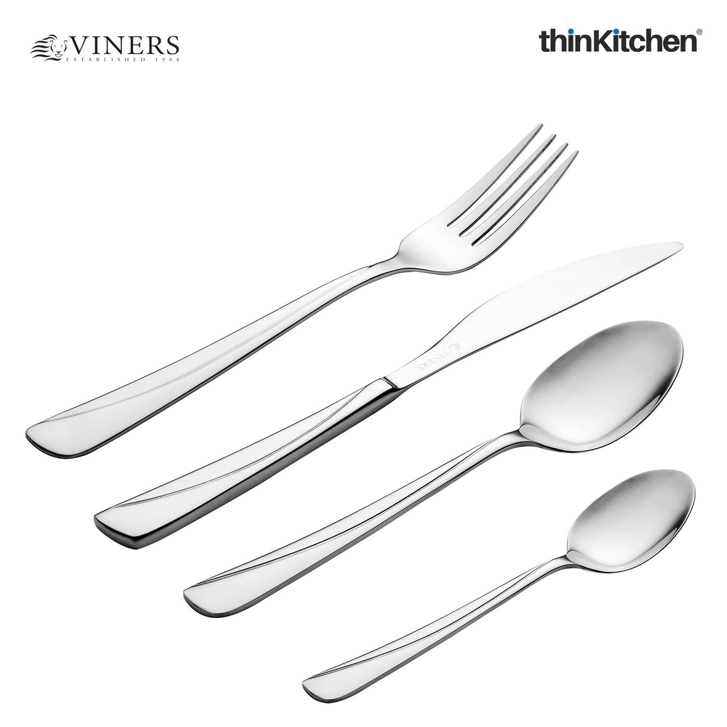 Viners Angel 24-Piece Stainless Steel Cutlery Set, Mirror Finish, Gift Box|25-Year Guarantee|Crafted in UK for thinKitchen