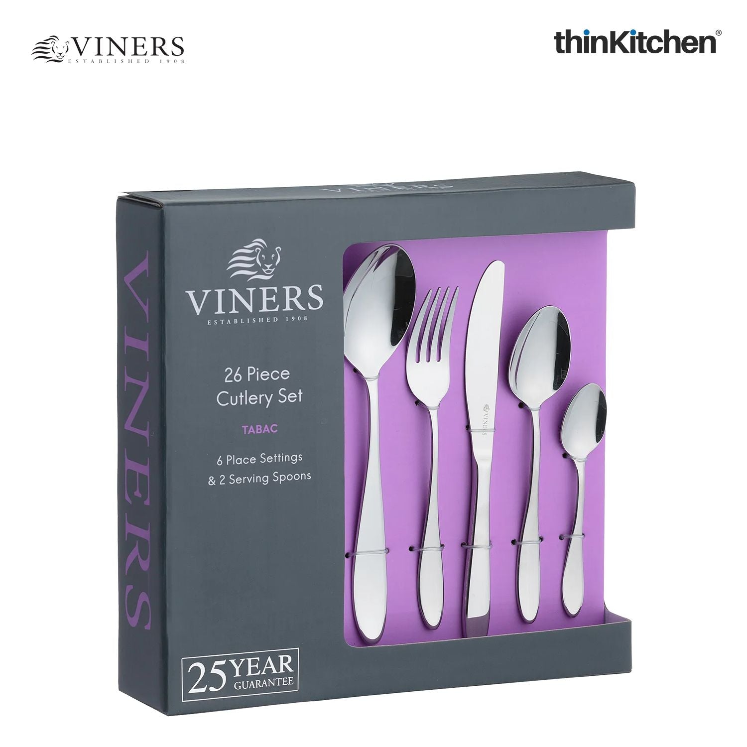 Viners Tabac 18/0 Stainless Steel 26-Piece Cutlery Set | Mirror Finish | 25-Year Guarantee - 4