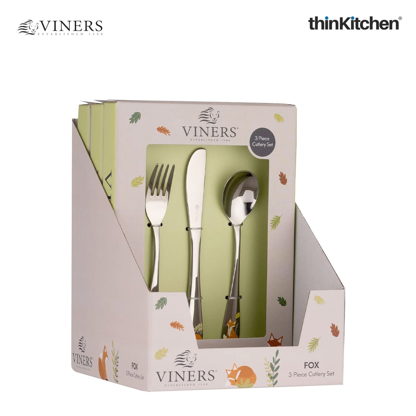 Viners 3‑Piece Kids Cutlery Set Fox – Spoon, Fork & Knife in Gift Box | Crafted in UK