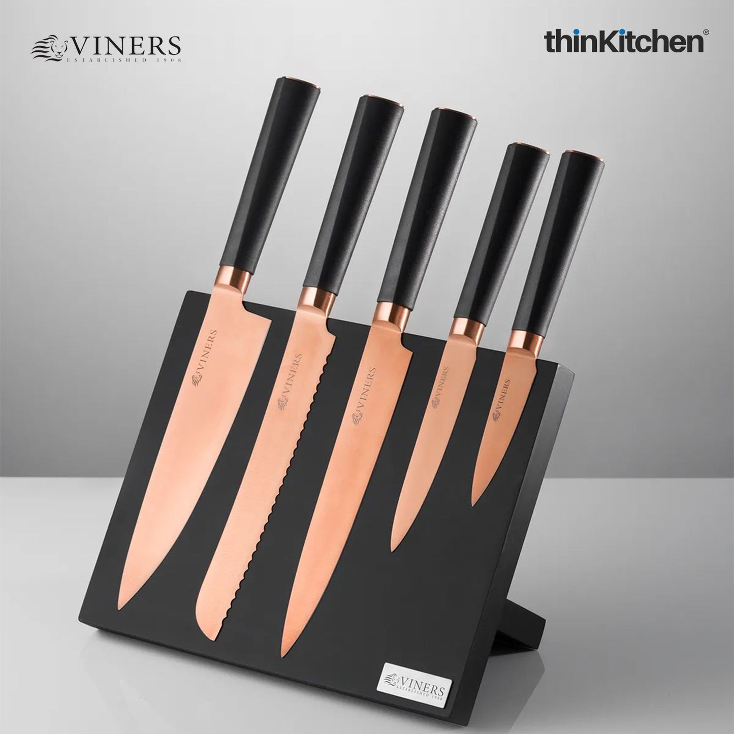 Viners Premium Stainless Steel Kitchen Knife Set of 5 with Magnetic Block in Gift Box | 10-Year Guarantee | Crafted in UK