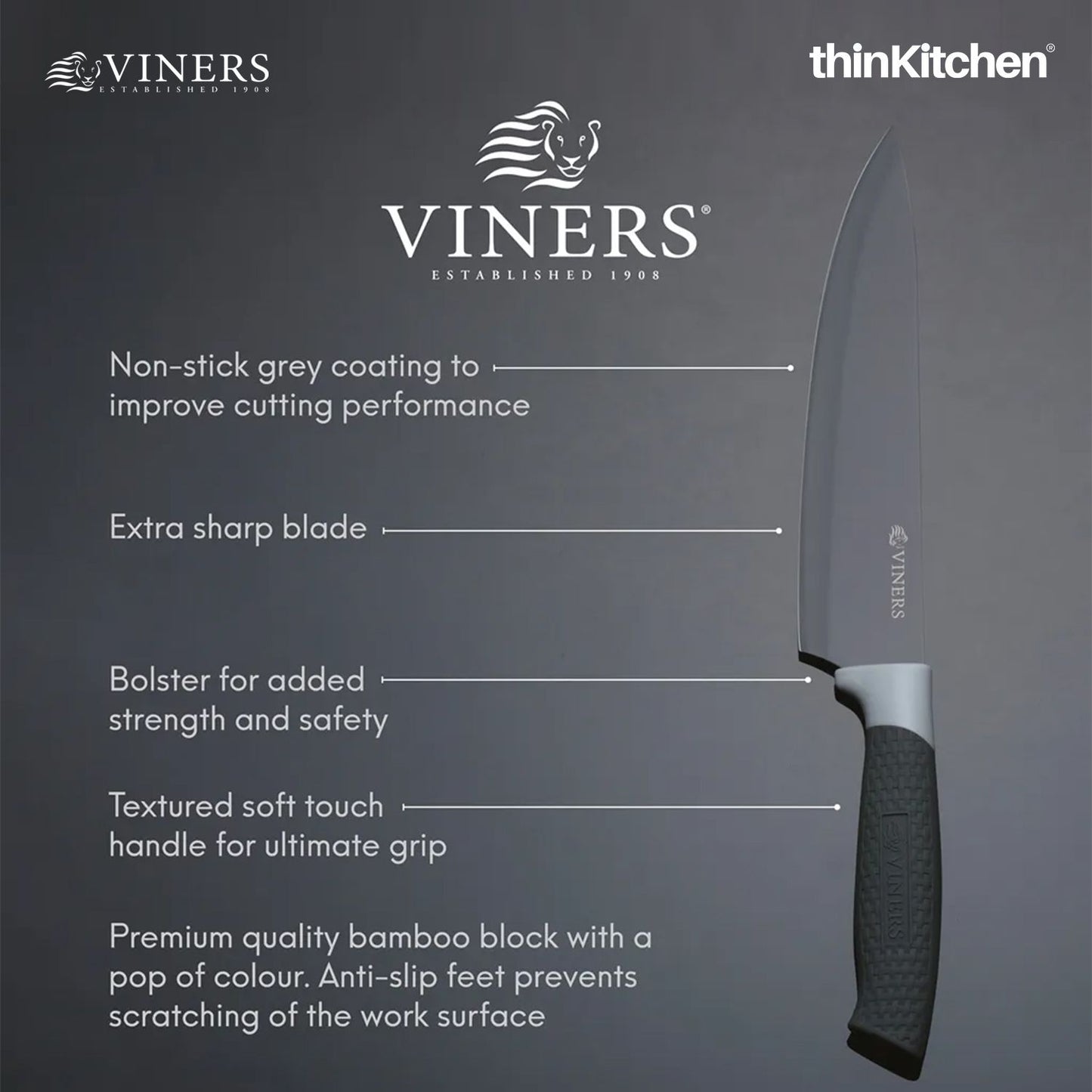 Viners Horizon Grey 6pc Knife Block Set