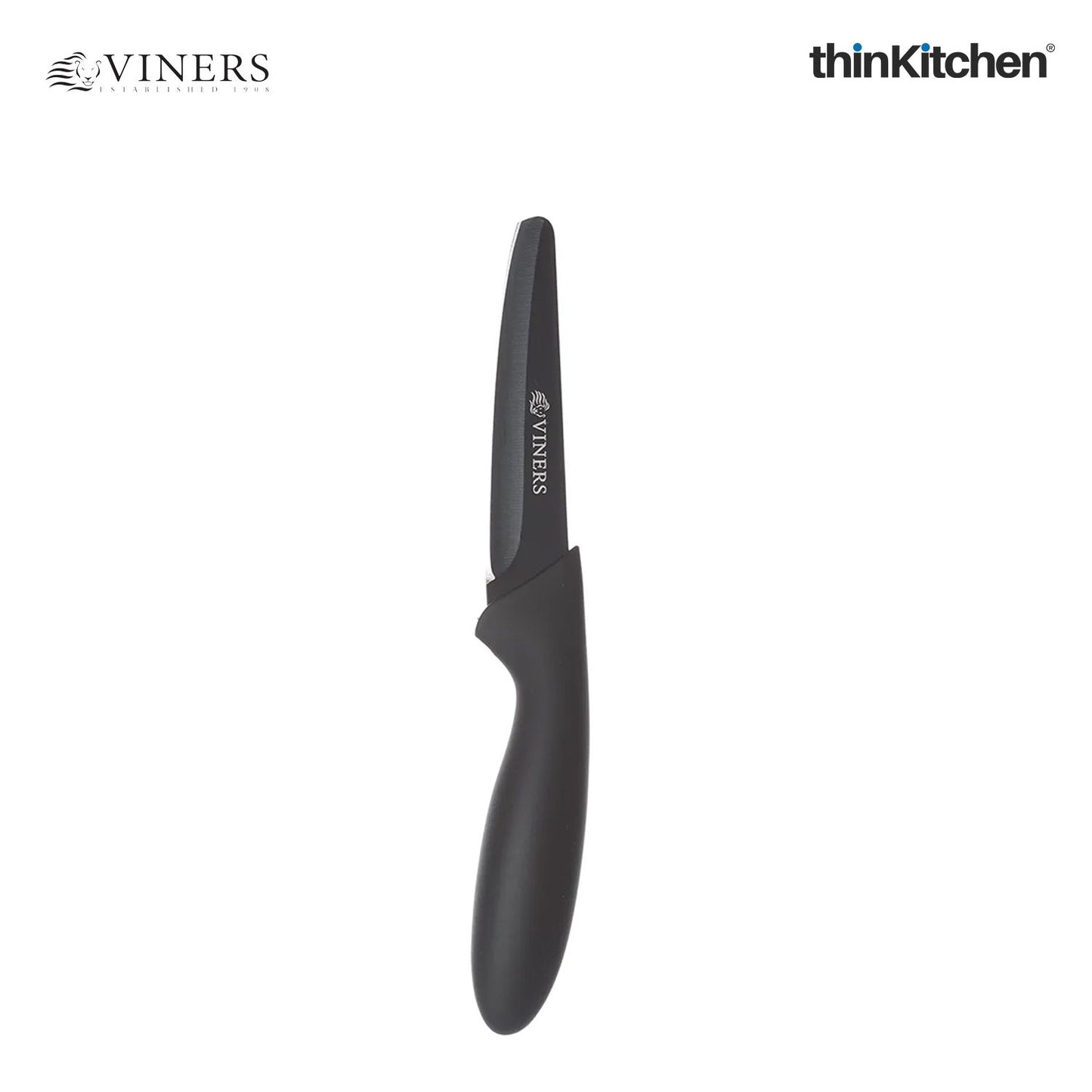 Viners Assure 3.5” Stainless Steel Paring Soft Grip Handle Safety Kitchen Knife, Black
