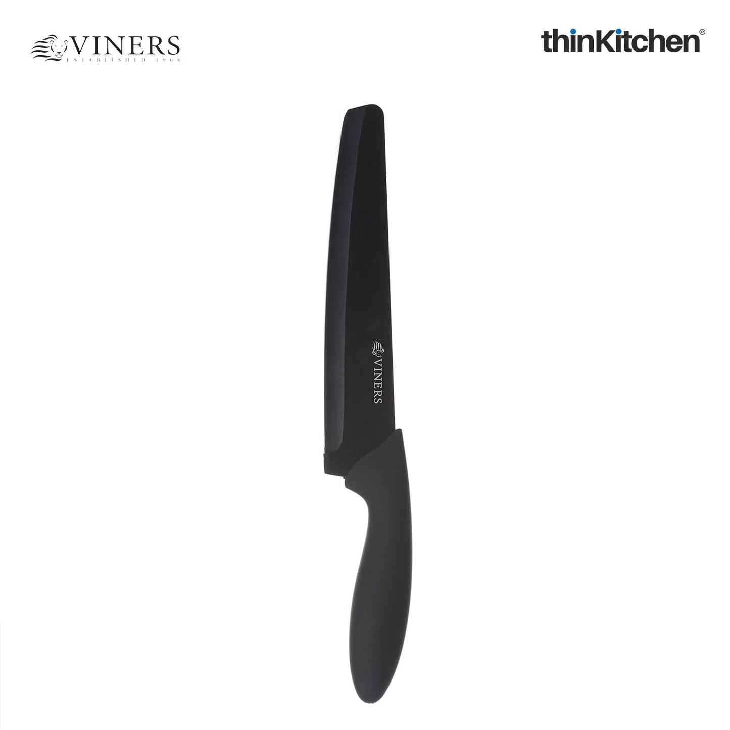 Viners Assure 8” Stainless Steel Chef Soft Grip Handle Safety Kitchen Knife, Black