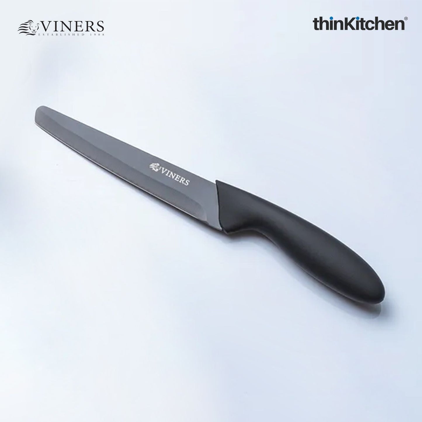 Viners Assure 8” Stainless Steel Carving Soft Grip Handle Safety Kitchen Knife, Black