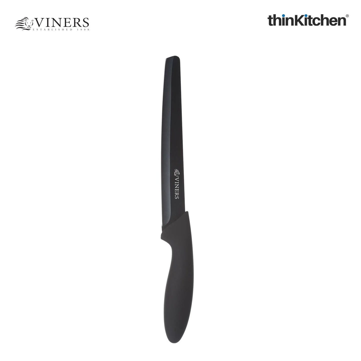 Viners Assure 8” Stainless Steel Carving Soft Grip Handle Safety Kitchen Knife, Black