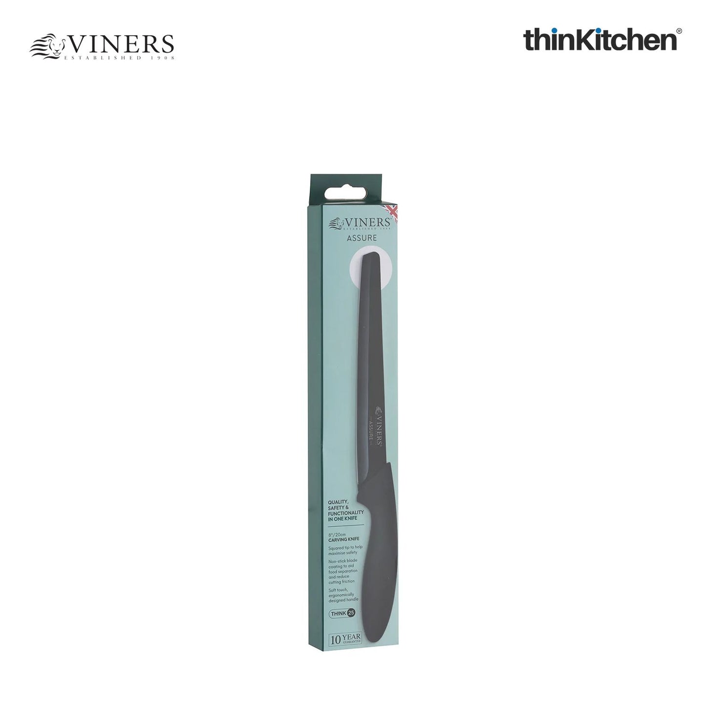 Viners International 8" Stainless Steel Carving and Slicing Knife – Black |Crafted in UK for thinKitchen