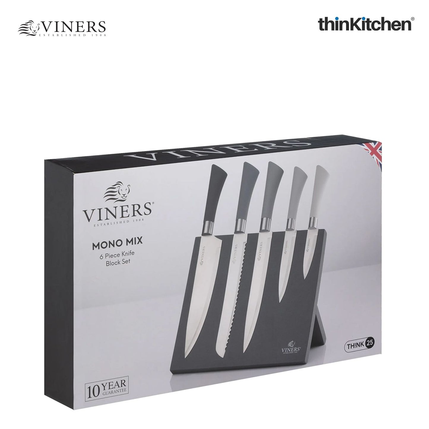 Viners Premium 6-Piece Stainless Steel Knife Set with Magnetic Stand, Gift Box with 10 Years Guarantee | Crafted in UK for thinKitchen