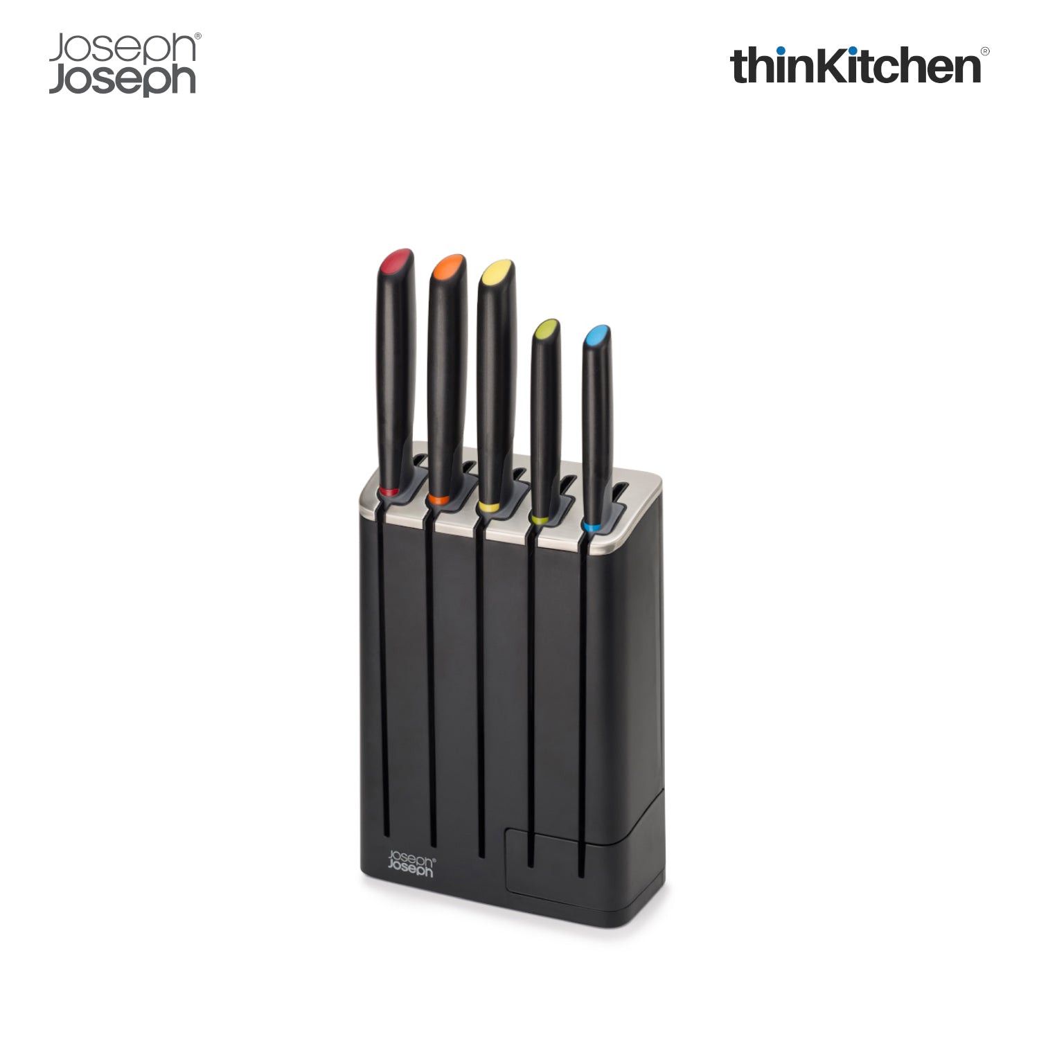 Joseph Joseph Elevate Knives SlimBlock 5-Piece Steel Knife Set with Ceramic Sharpener – Japanese Stainless Steel, Black - 2