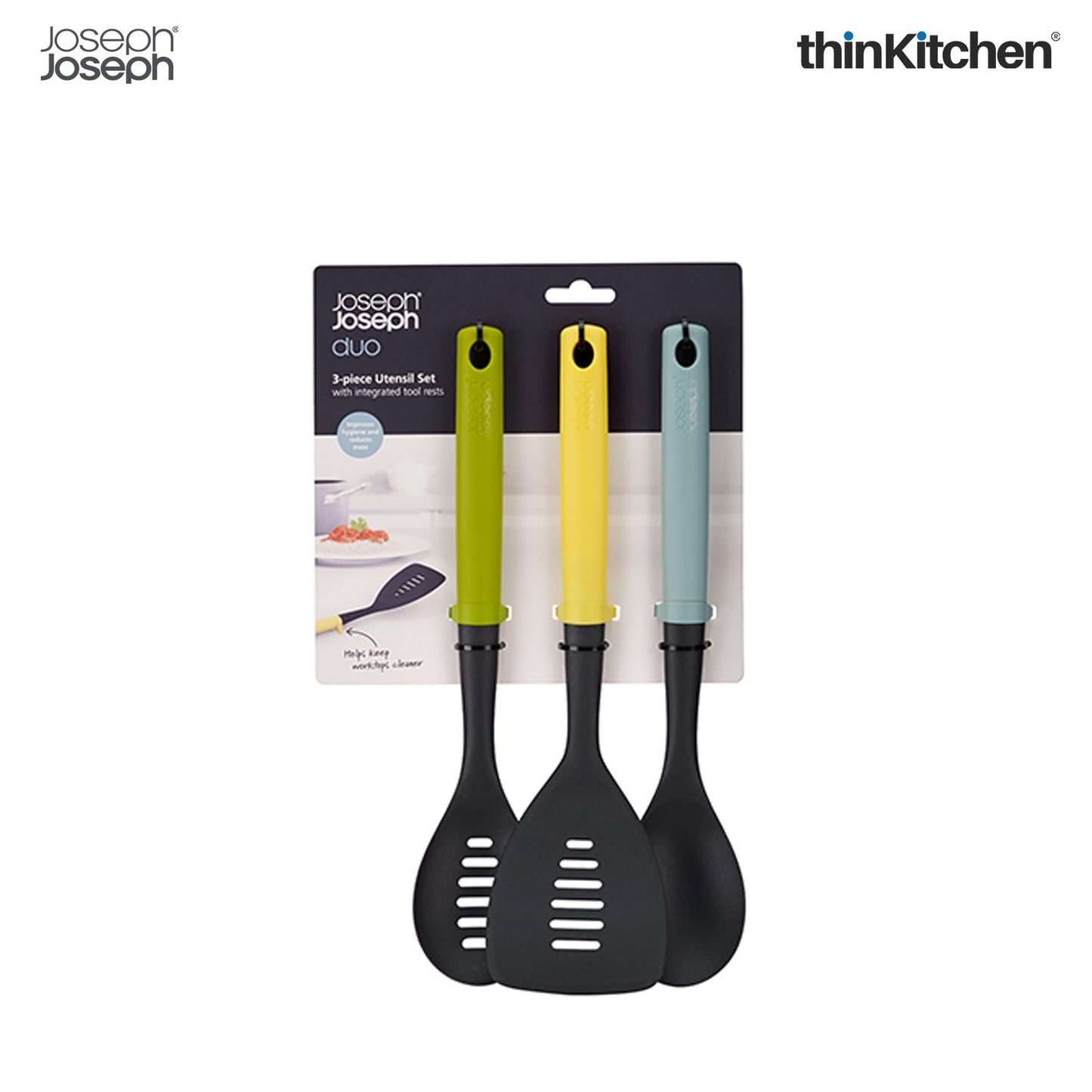 Joseph Joseph 3 Piece Duo Silicone Cooking Utensil Set with Integrated Ladle Holder for Kitchen