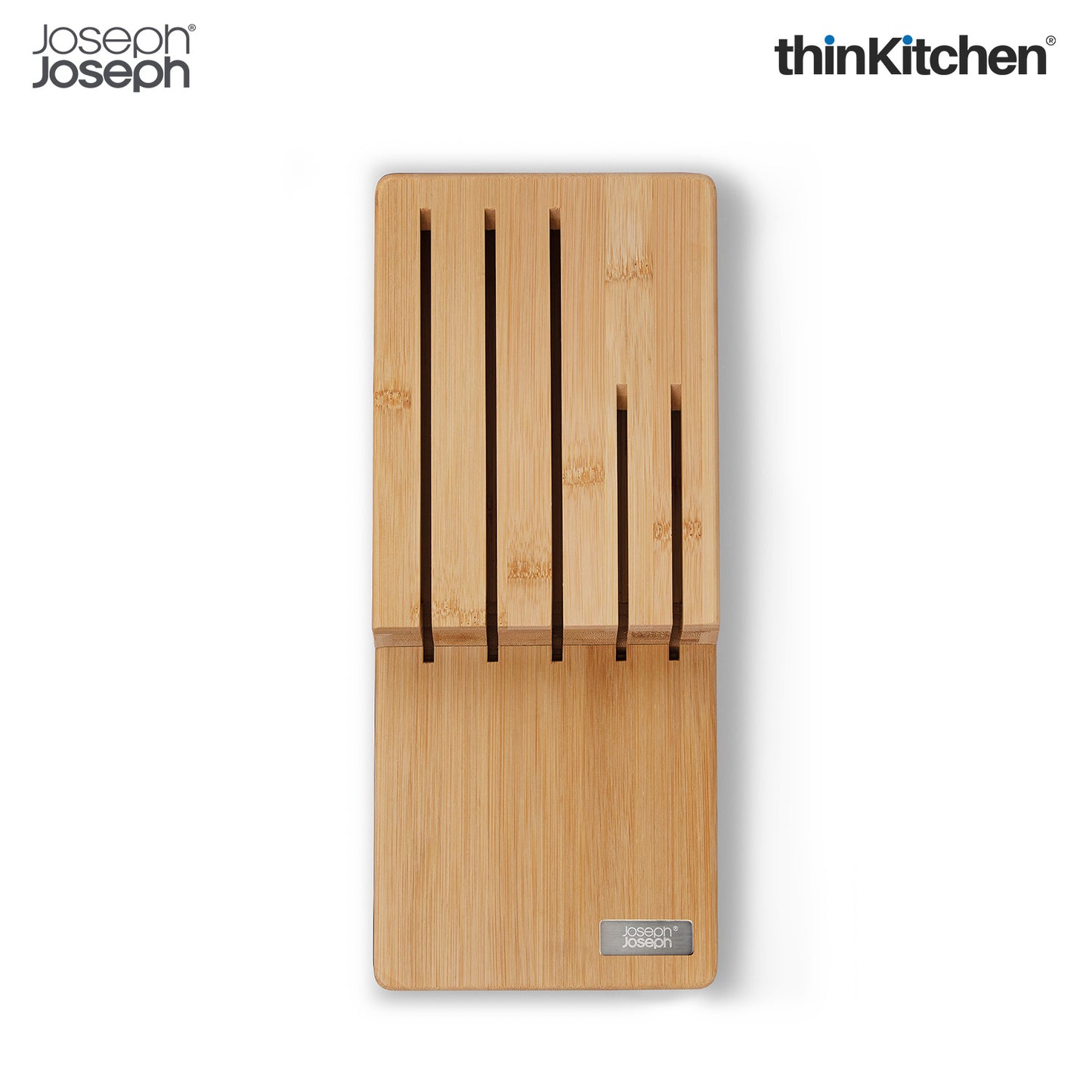 Joseph Joseph Elevate Set of 5 Professional Kitchen Knives, Chef, Santoku, Japanese Stainless Steel, with Drawer Knife Block, Bamboo Wood
