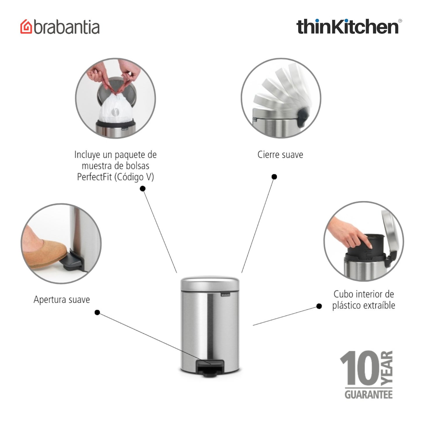 Brabantia Newicon Pedal Bin 3 Litre Matt Steel