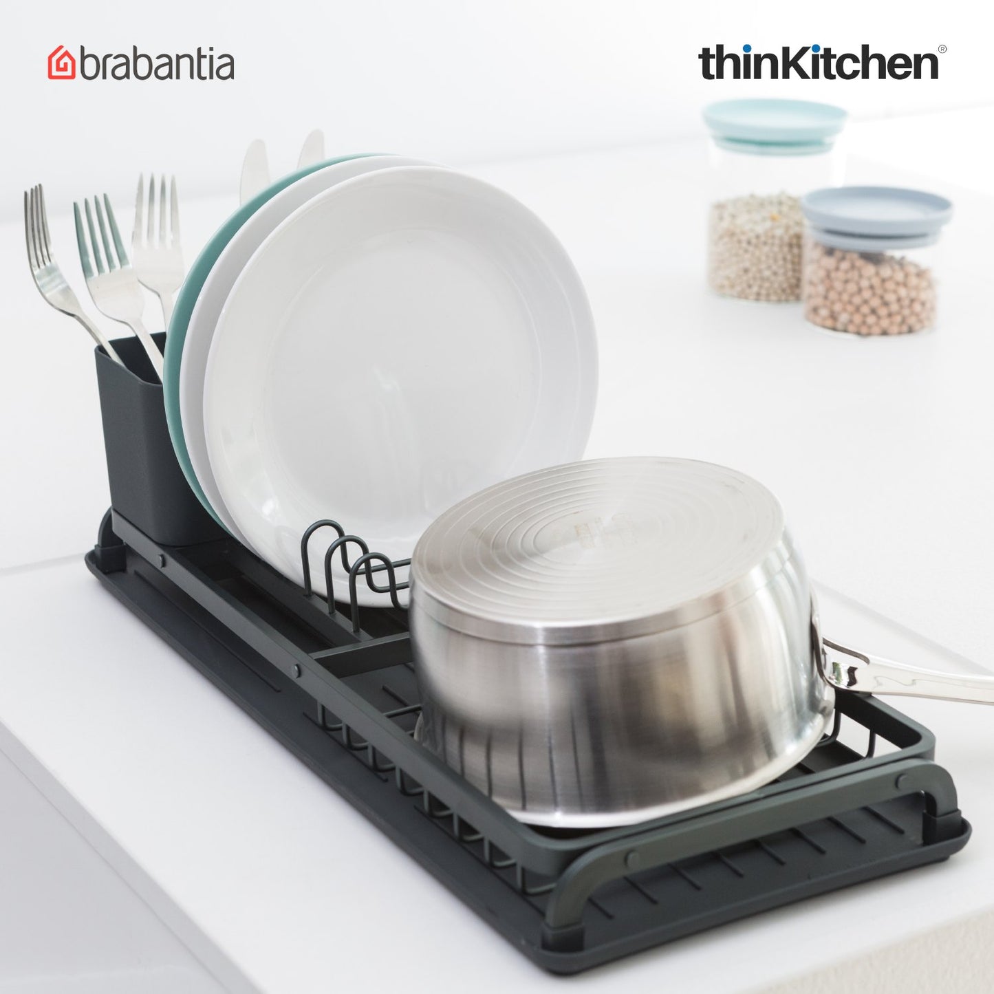 Brabantia Dish Washing Organising Compact Dish Drying Rack Dark Grey