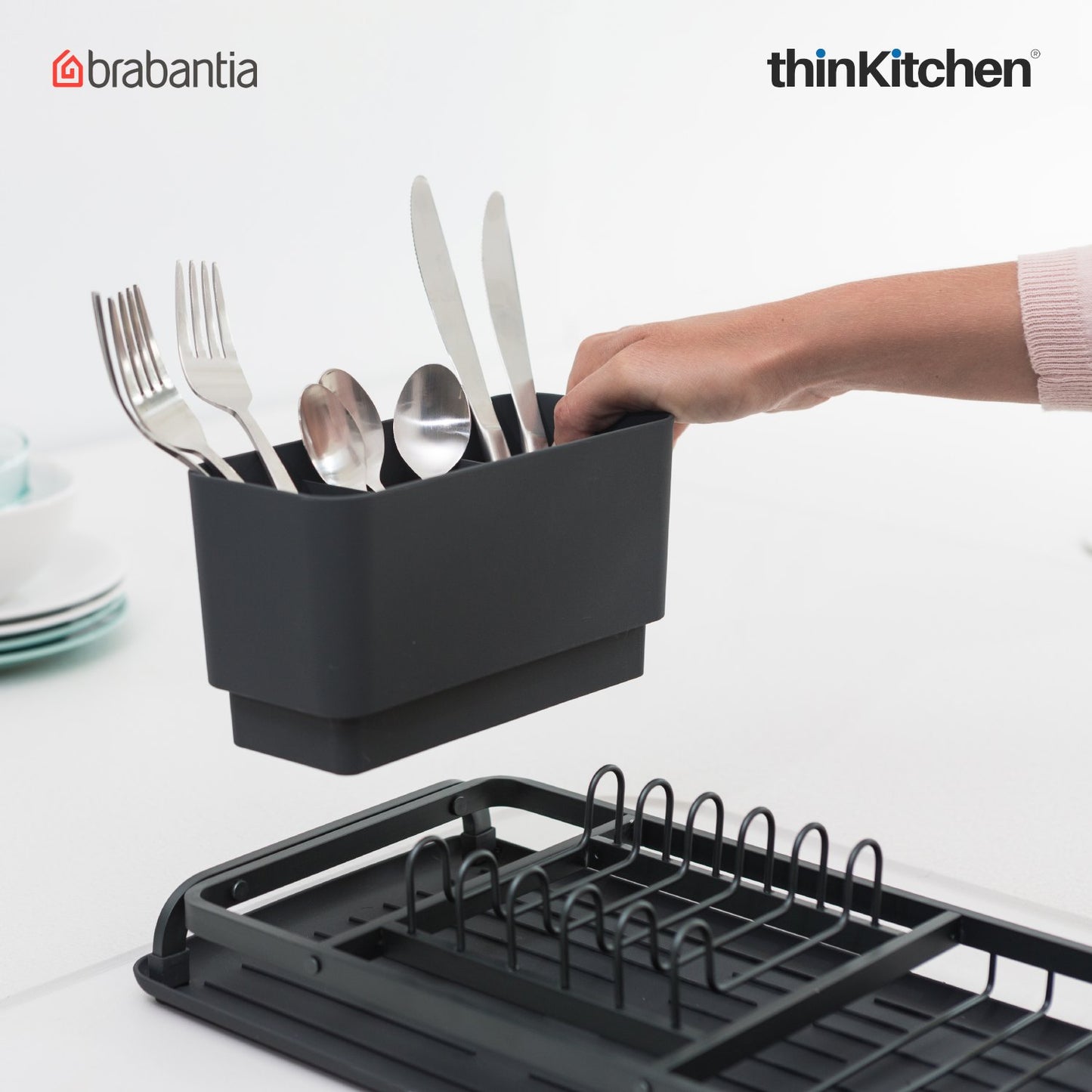 Brabantia Dish Washing Organising Compact Dish Drying Rack Dark Grey