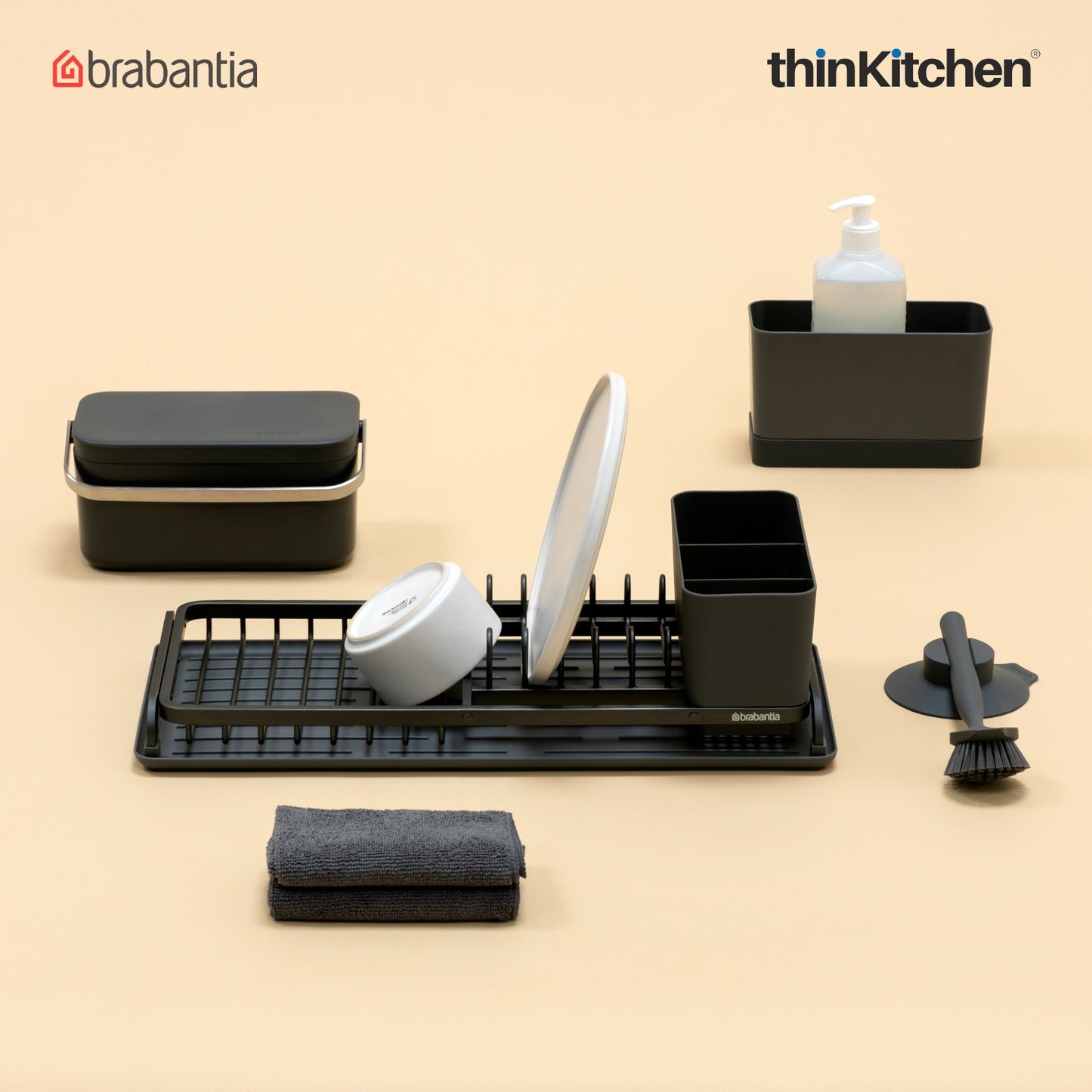 Brabantia Dish Washing Organising Compact Dish Drying Rack Dark Grey