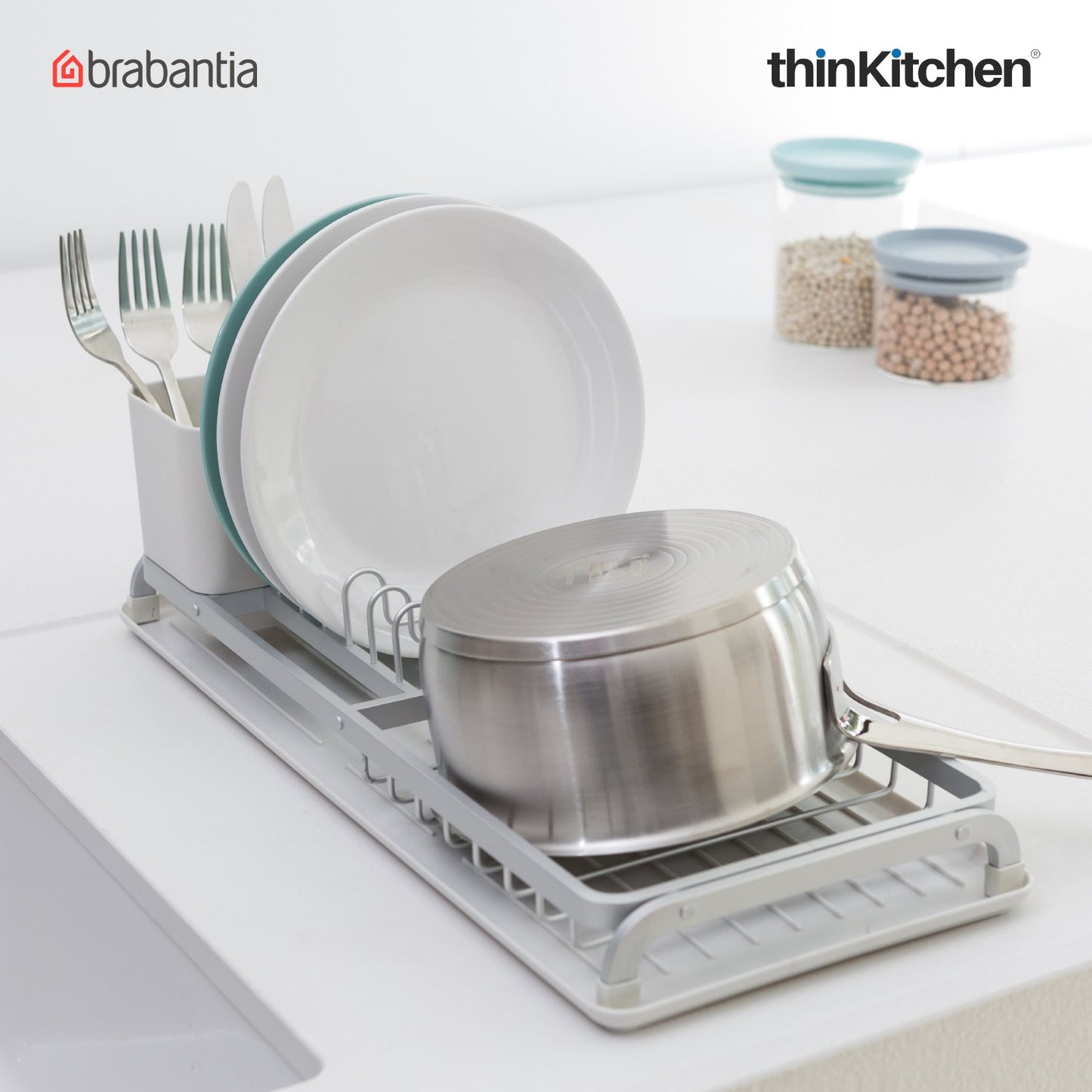 Brabantia Dish Washing Organising Compact Dish Drying Rack Light Grey