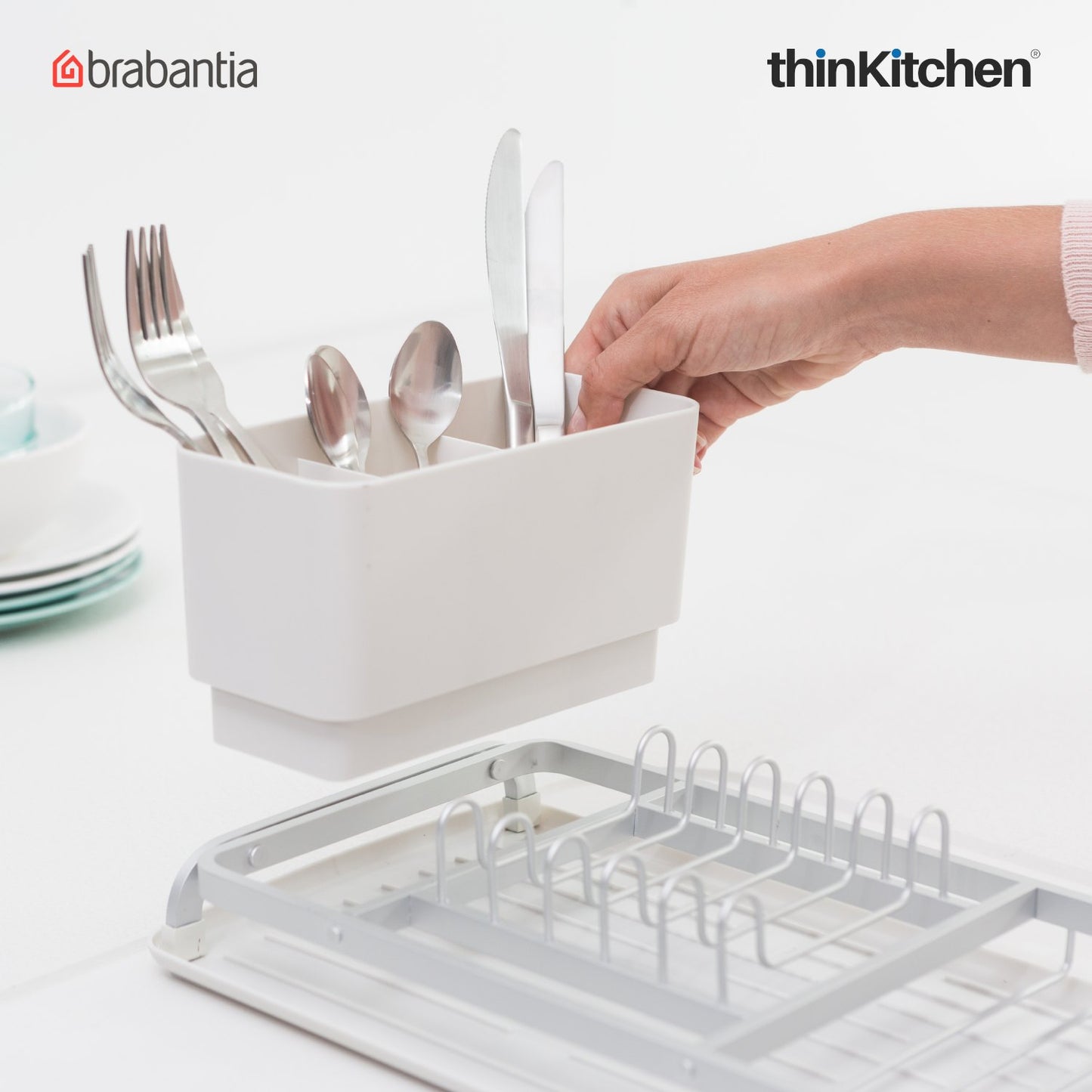 Brabantia Dish Washing Organising Compact Dish Drying Rack Light Grey